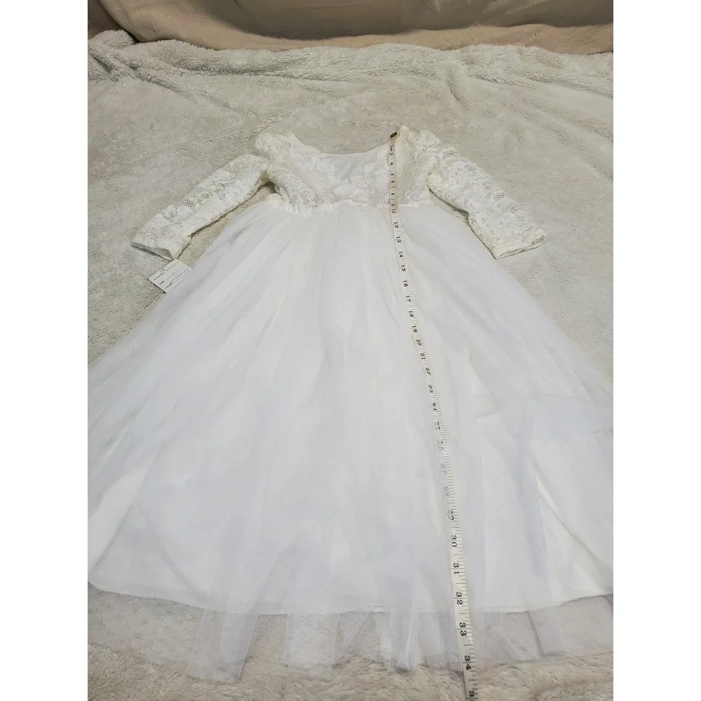 NWT David's Bridal White Tulle Lace Dress Girl 5 Flower Formal Wedding Occasion - Picture 8 of 10